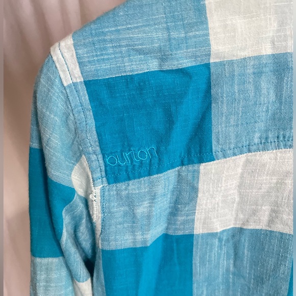 Burton Long Sleeve Plaid Shirt Women’s M Blue Grey Plaid Y2K 90s Grunge Distress - Picture 4 of 14
